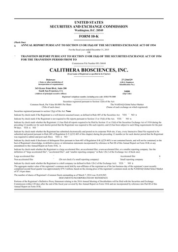 Thumbnail Calithera Biosciences
 10-K Annual Report 2015