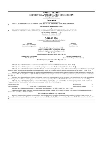 Thumbnail Agenus
 10-K Annual Report 2015