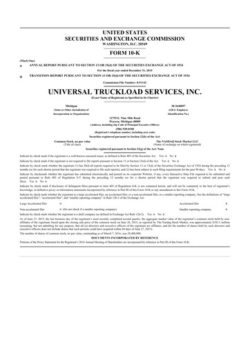 Thumbnail Universal Logistics Holdings 10-K Annual Report 2015