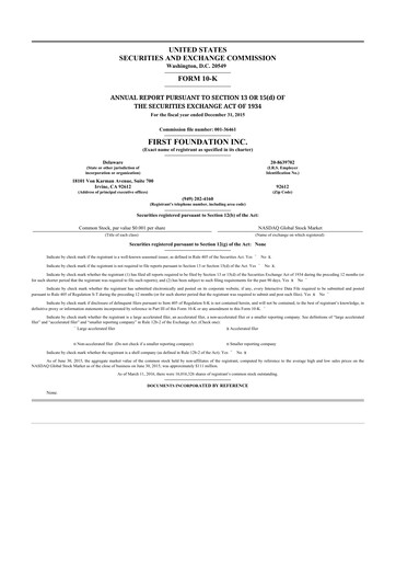 Thumbnail First Foundation
 10-K Annual Report 2015