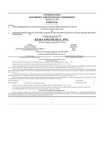 Vorschaubild Kura Oncology
 10-K Jahresbericht 2015