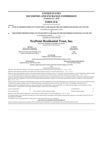 Thumbnail NexPoint Residential Trust 10-K Annual Report 2015