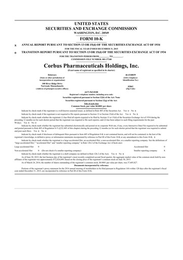 Thumbnail Corbus Pharmaceuticals
 10-K Annual Report 2015