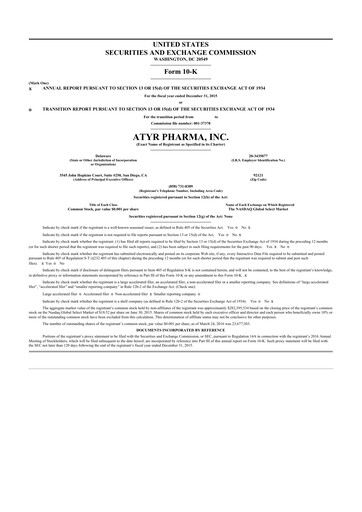 Vorschaubild aTyr Pharma 10-K Jahresbericht 2015