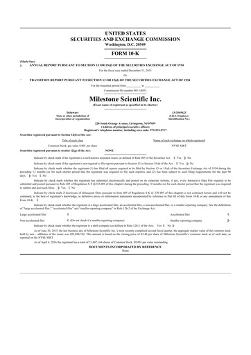 Thumbnail Milestone Scientific 10-K Annual Report 2015