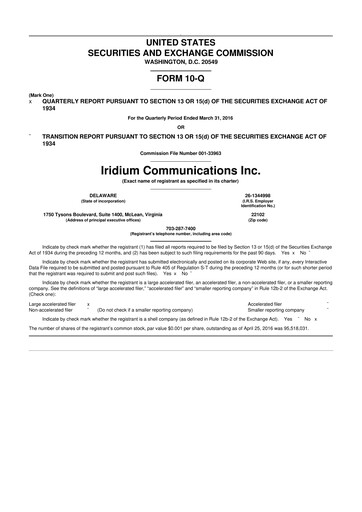 Thumbnail Iridium Communications 10-Q Quarterly Report FY 
