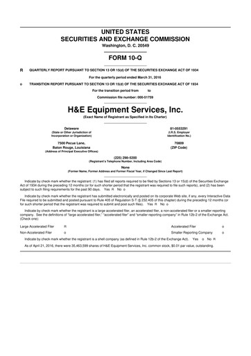 Thumbnail H&E Equipment Services 10-Q Quarterly Report FY 