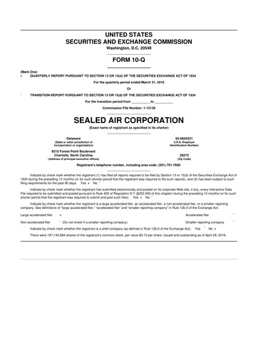 Miniature Sealed Air
 10-Q Rapport trimestriel 2016 