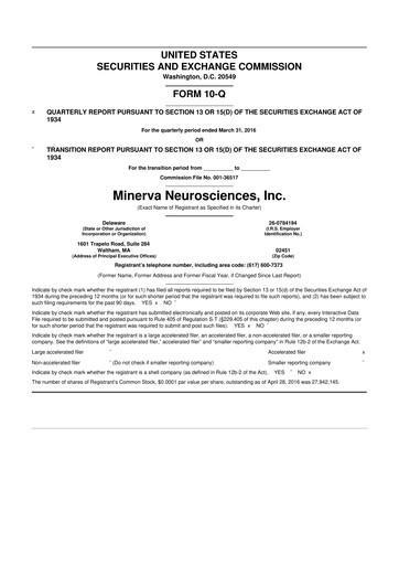 Thumbnail Minerva Neurosciences
 10-Q Quarterly Report FY 