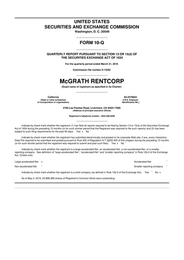 Miniature McGrath RentCorp
 10-Q Rapport trimestriel 2016 