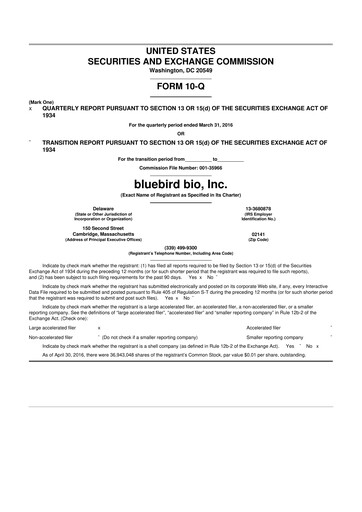 Thumbnail bluebird bio
 10-Q Quarterly Report FY 