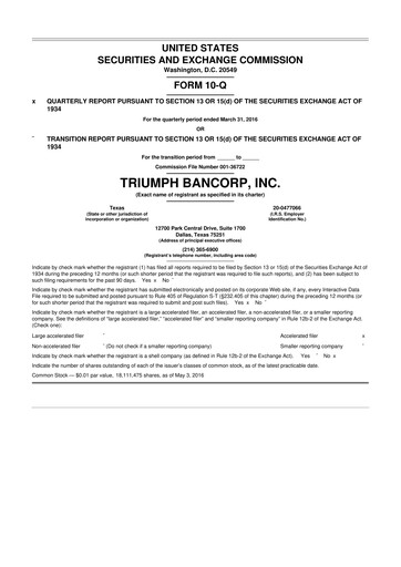 Thumbnail Triumph Financial 10-Q Quarterly Report FY2016 