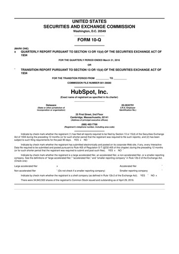 Thumbnail HubSpot 10-Q Quarterly Report FY2016 