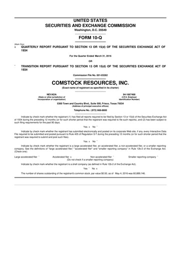 Thumbnail Comstock Resources 10-Q Quarterly Report FY2016 