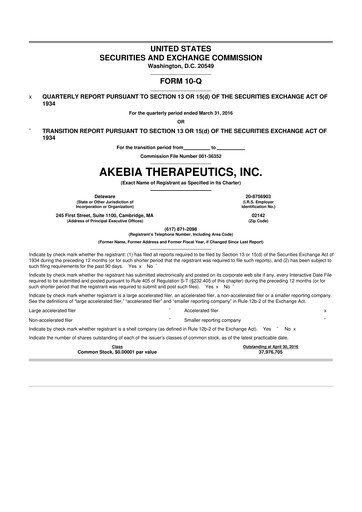 Vorschaubild Akebia Therapeutics 10-Q Quartalsbericht 2016 