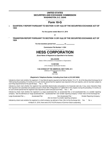 Thumbnail Hess 10-Q Quarterly Report FY2016 