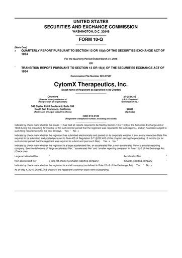 Thumbnail CytomX Therapeutics
 10-Q Quarterly Report FY 