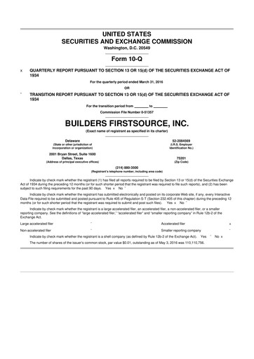 Thumbnail Builders FirstSource
 10-Q Quarterly Report FY2016 