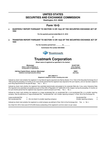 Thumbnail Trustmark 10-Q Quarterly Report FY2016 