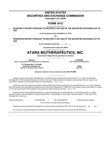 Miniature Atara Biotherapeutics 10-Q Rapport trimestriel  
