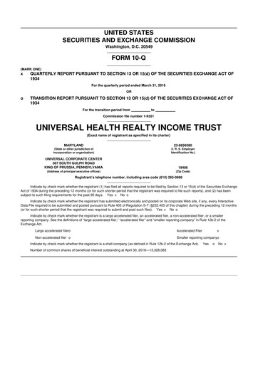 Thumbnail Universal Health Realty Income Trust 10-Q Quarterly Report FY2016 