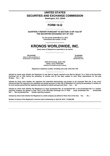 Thumbnail Kronos Worldwide 10-Q Quarterly Report FY2016 