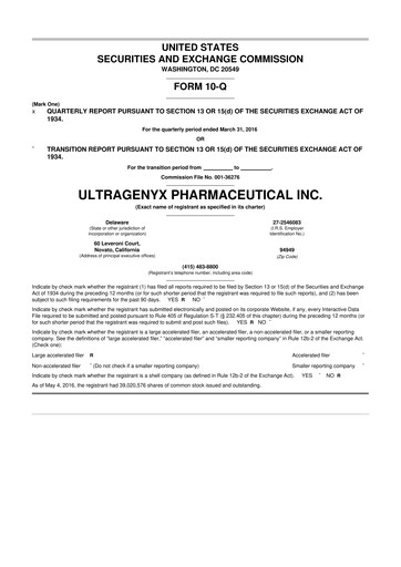 Miniature Ultragenyx Pharmaceutical 10-Q Rapport trimestriel 2016 