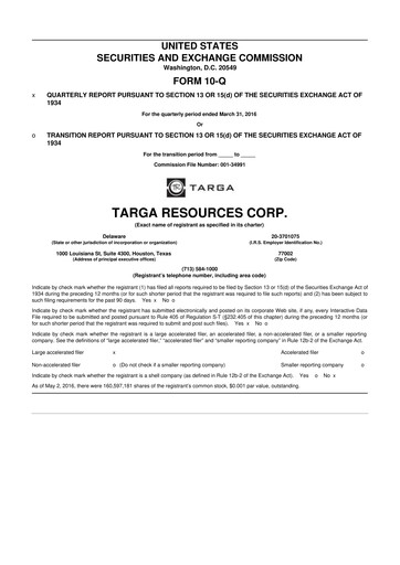 Thumbnail Targa Resources
 10-Q Quarterly Report FY2016 