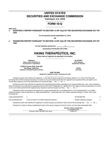 Vorschaubild Viking Therapeutics
 10-Q Quartalsbericht 2016 