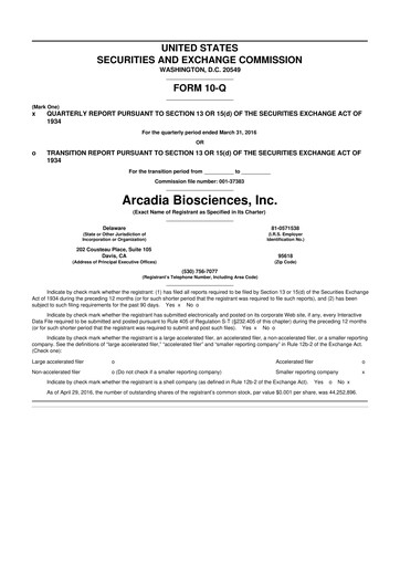 Thumbnail Arcadia Biosciences 10-Q Quarterly Report FY2016 