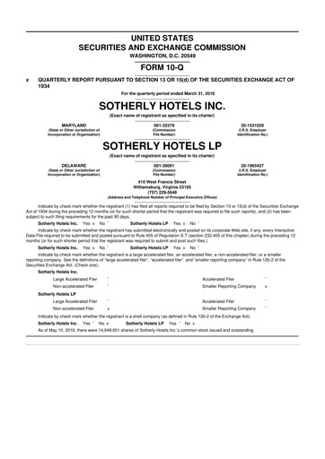 Miniature Sotherly Hotels 10-Q Rapport trimestriel  
