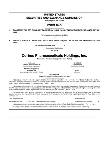 Vorschaubild Corbus Pharmaceuticals
 10-Q Quartalsbericht 2016 