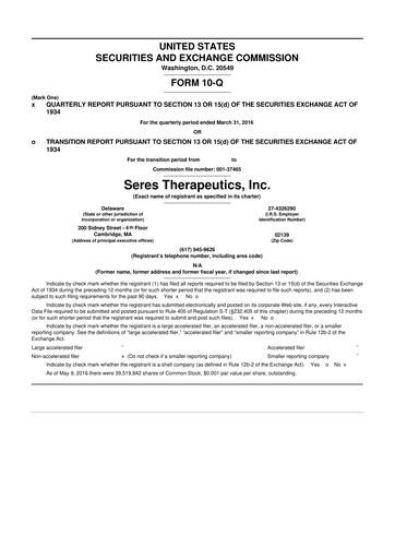 Thumbnail Seres Therapeutics 10-Q Quarterly Report FY2016 