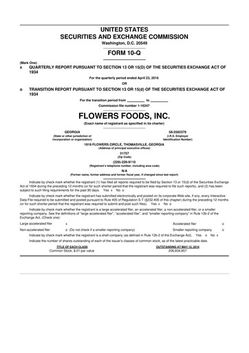 Thumbnail Flowers Foods
 10-Q Quarterly Report FY2016 
