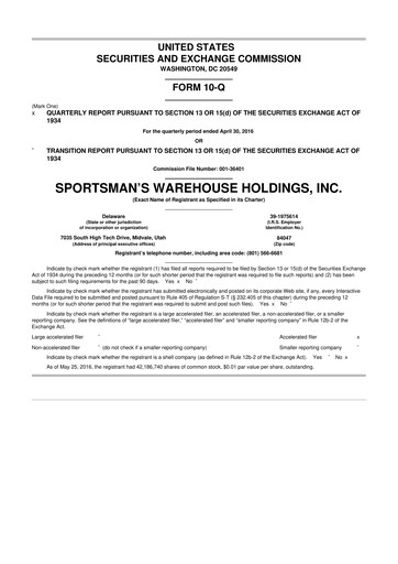 Thumbnail Sportsman's Warehouse 10-Q Quarterly Report FY2016 
