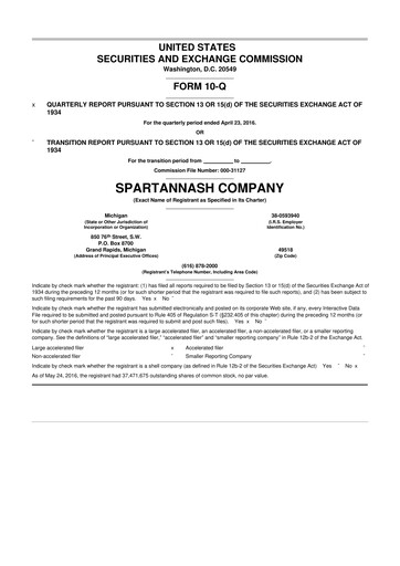 Miniature SpartanNash
 10-Q Rapport trimestriel 2016 