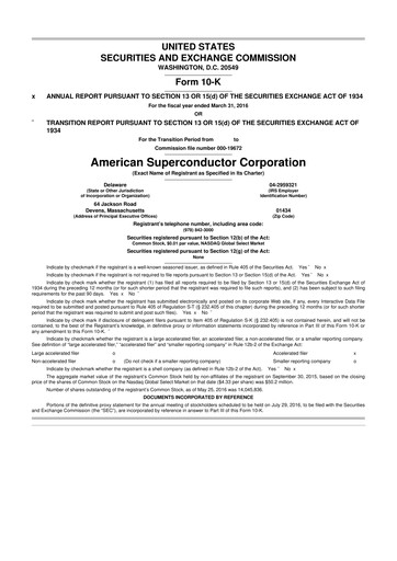 Thumbnail American Superconductor Corporation 10-K Annual Report 2015