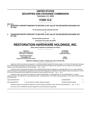 Thumbnail Restoration Hardware
 10-Q Quarterly Report FY2016 