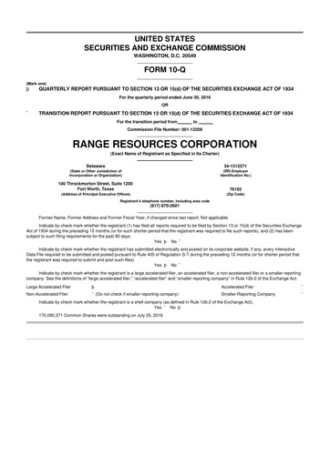 Thumbnail Range Resources
 10-Q Quarterly Report FY2016 