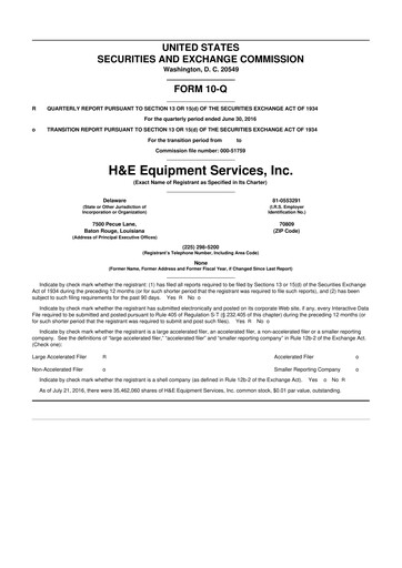 Thumbnail H&E Equipment Services 10-Q Quarterly Report FY 