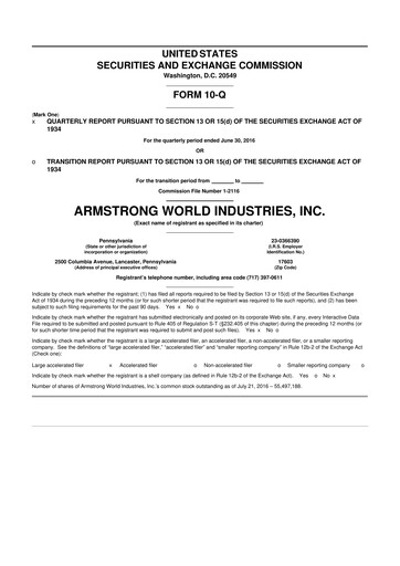 Thumbnail Armstrong World Industries
 10-Q Quarterly Report FY2016 