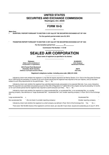 Miniature Sealed Air
 10-Q Rapport trimestriel 2016 