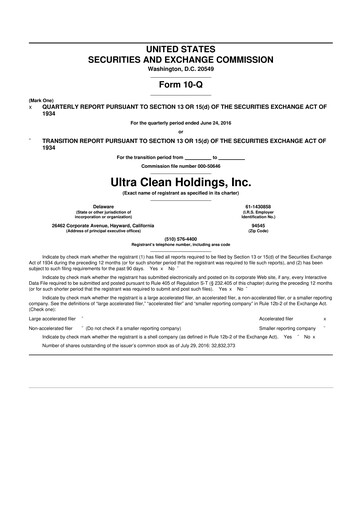 Vorschaubild UCT (Ultra Clean Holdings) 10-Q Quartalsbericht 2016 