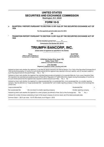 Thumbnail Triumph Financial 10-Q Quarterly Report FY2016 