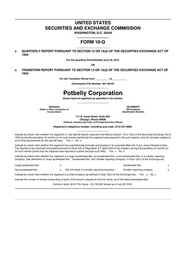 Thumbnail Potbelly Corporation 10-Q Quarterly Report FY2016 