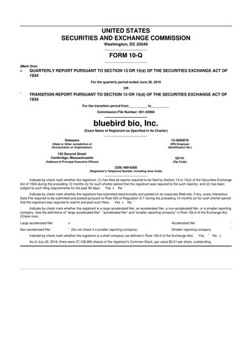 Thumbnail bluebird bio
 10-Q Quarterly Report FY 