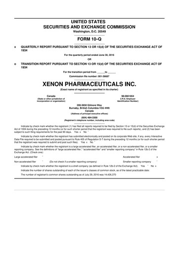 Thumbnail Xenon Pharmaceuticals 10-Q Quarterly Report FY 