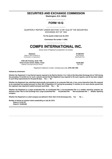 Thumbnail CompX International 10-Q Quarterly Report FY2016 