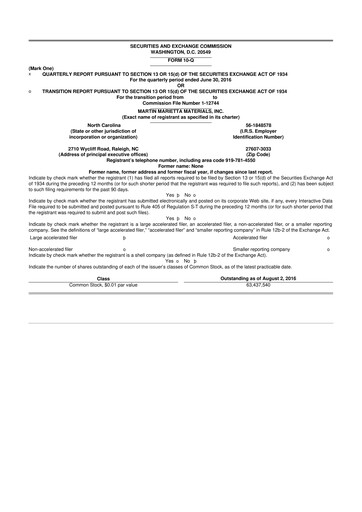 Thumbnail Martin Marietta Materials 10-Q Quarterly Report FY2016 