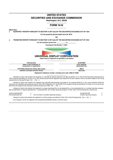 Vorschaubild Universal Display Corporation
 10-Q Quartalsbericht 2016 